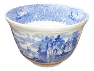 1800s Blue & White Hand Painted Porcelain China Bowl
