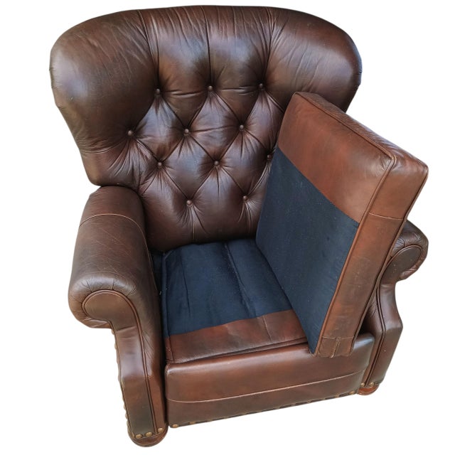 Animal Skin Vintage Ethan Allen Cromwell Tufted Genuine Leather Recliner For Sale - Image 7 of 12