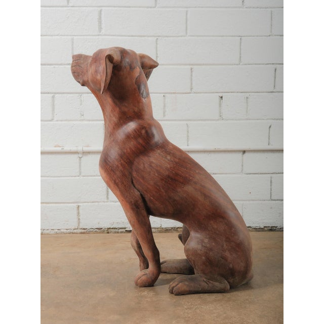 Hand-Carved Wooden Hound Dog Sculpture in Rich Warm Brown Finish For Sale - Image 4 of 6