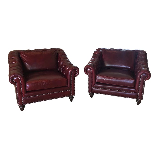 Vintage Henredon Red Leather Tufted Chesterfield Chairs a Pair Chairish
