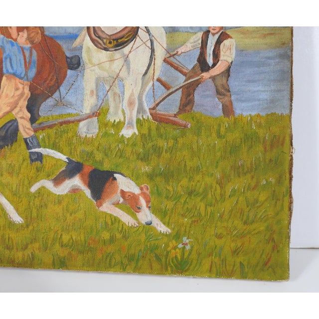 Early 20th Century Folk Art Horses and Hounds Painting For Sale - Image 4 of 10