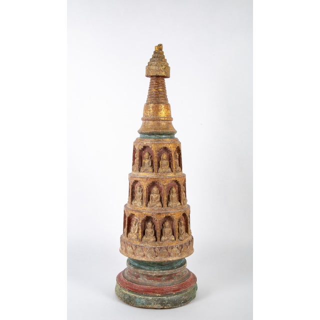 19th Burmese Carved and giltwood Stupa with Buddhas in Niches For Sale - Image 10 of 10