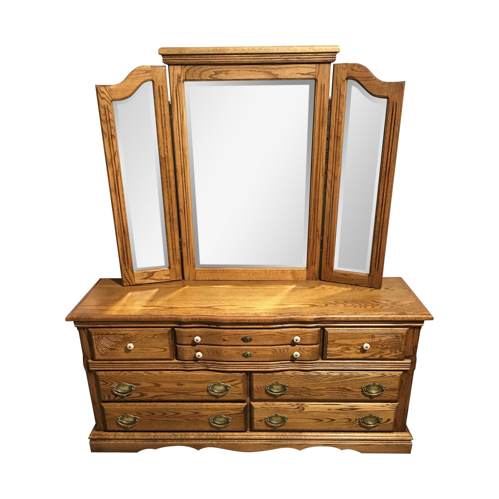 Oak Dresser with TriFold Mirror Chairish