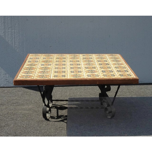 Vintage Montery Style Tiled Coffee Table W Wrought Iron Base ~ Spanish Style For Sale - Image 4 of 13