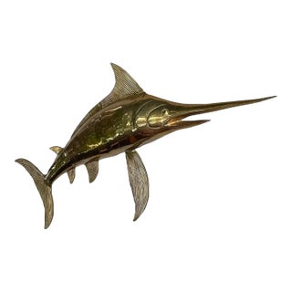 1970's Solid Brass Marlin Wall Decor For Sale