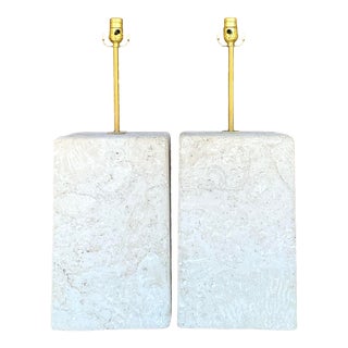 Vintage Coastal Large Coquina Stone Block Lamps - a Pair For Sale