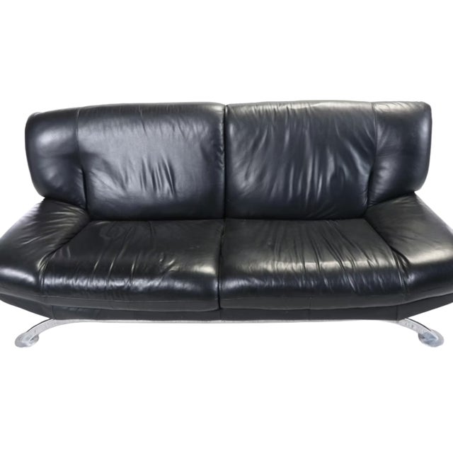 Late 20th Century Postmodern Nicoletti Salotti Attributed Black Italian Leather Sofa For Sale In Cincinnati - Image 6 of 7