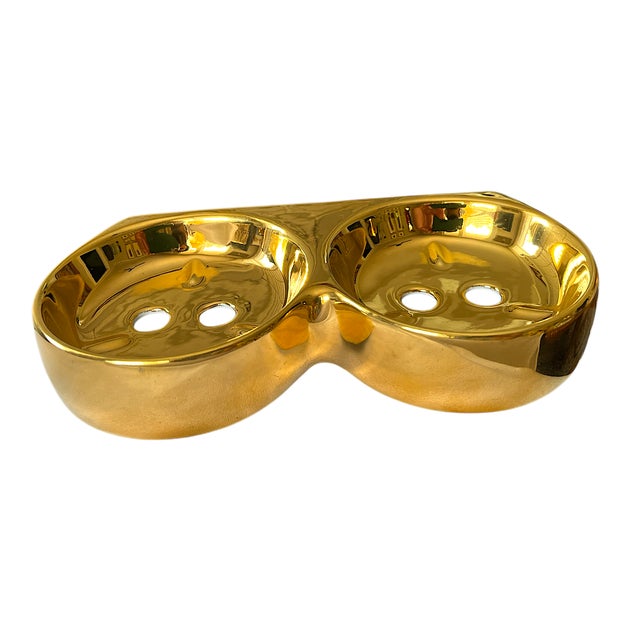 Contemporary 1980s Bavarian Porcelain Gold Metallic Wall Mounted Soap Dish and Toothbrush Holder Set of Two For Sale - Image 3 of 12