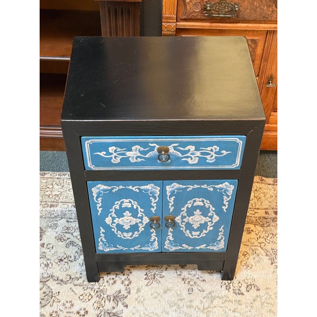Black Hand Painted Front Black Nightstand, Cobalt For Sale - Image 8 of 12