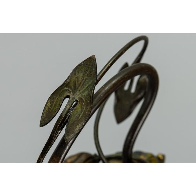 French Art Nouveau Bronze Chandelier with Clear Glass Botanical Shades, 1910 For Sale - Image 14 of 18