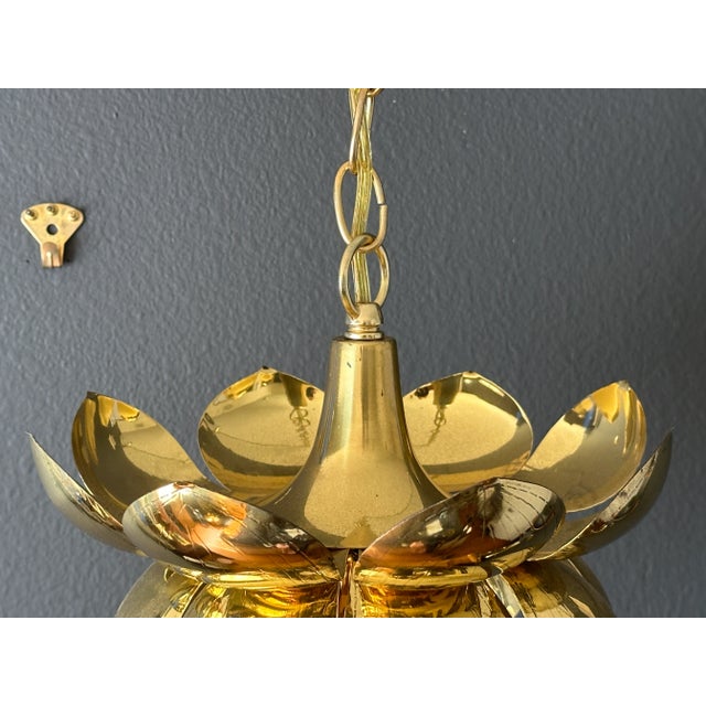 Feldman 1970s Small Brass Lotus Light Fixture For Sale In Los Angeles - Image 6 of 10