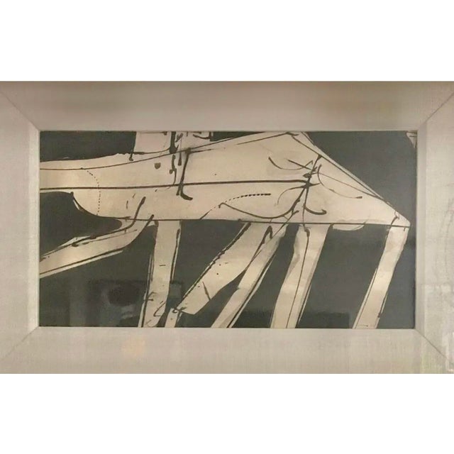 Mid-Century 40’s Black & White Abstract Painting, Framed, Signed, 19” X 26” For Sale - Image 6 of 7