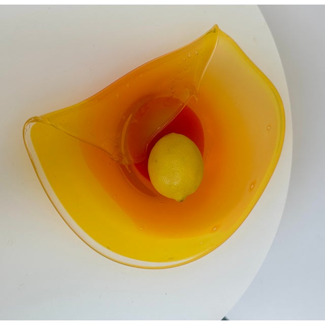 Mid-Century Modern Orange Art Glass Bowl Hand-Blown Mid-Century Modern Italy 1970s Murano For Sale - Image 3 of 7