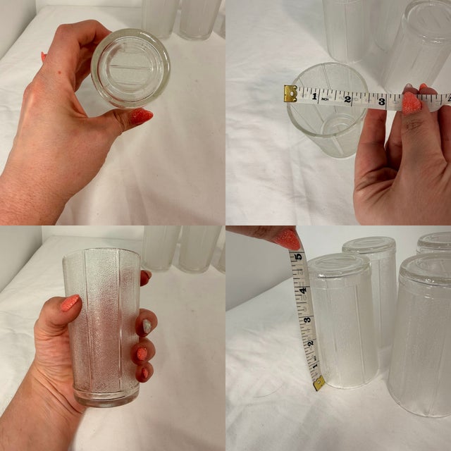 Transparent Vintage Mid-Century Modern Frosted Pebbled Textured Glass Tumblers Vertical Ribbed 4.75" - Set of 4 For Sale - Image 8 of 8