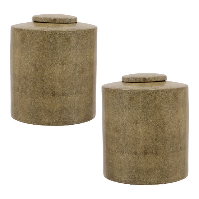 Set of Two Tozai Textured Cylindrical Lidded Vessels For Sale