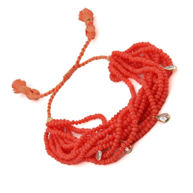 Crystal & Diamond Multi Strand Orange Adjustable Bracelet For Sale In Miami - Image 6 of 7