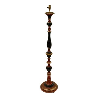 Transitional Vintage Italian Red and Black Wood Floor Lamp For Sale