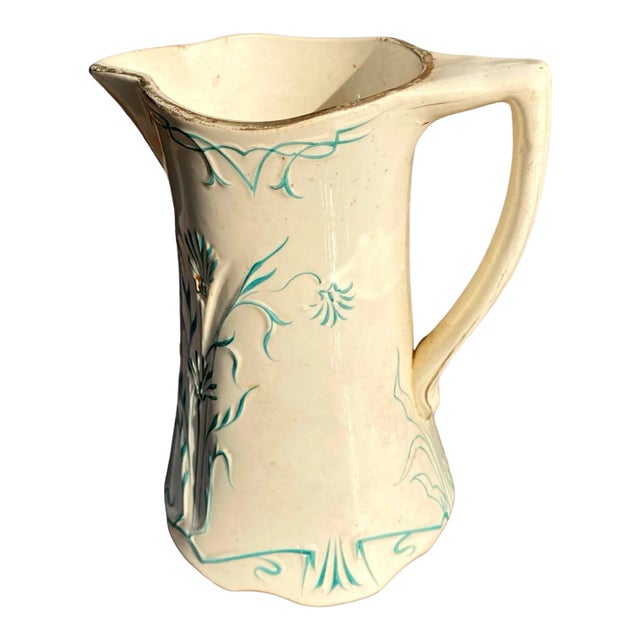 Antique French Art Nouveau Majolica Pitcher by Saint Amand Et Hamage Nord For Sale