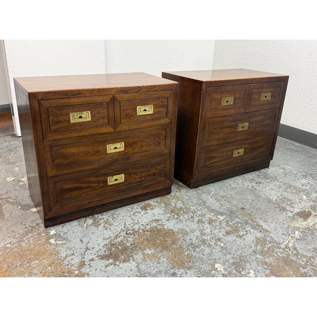 Campaign Dixie Furniture Act II Collection Campaign Nightstands, Mid 20th Century For Sale - Image 3 of 12