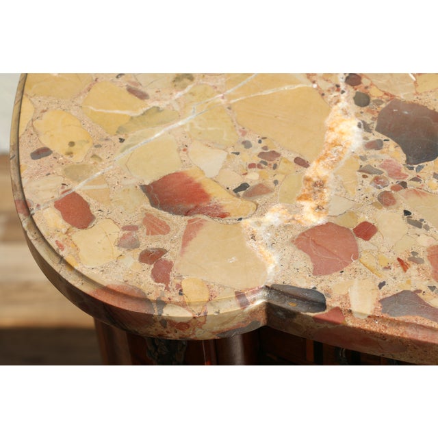 Pair Antique French Louis XV Style Marble Top Inlaid Wood Nightstands, Circa 1940s For Sale - Image 10 of 18