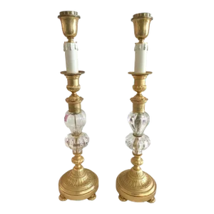 Jansen Style Gilt Bronze and Clear Glass Table Lamps - a Pair
