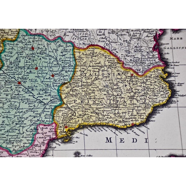 Spain and Portugal: An 18th Century Hand Colored Map by Visscher For Sale - Image 10 of 12