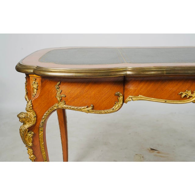 Pair of Mid 20th Century Louis XV Style Black Leather-Top Writing Desks With Figural Gilt Mounts For Sale - Image 13 of 17