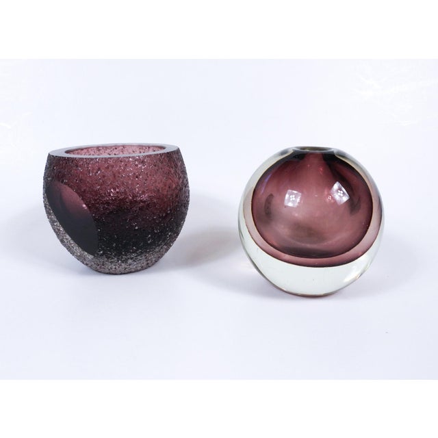Contemporary Small Contemporary Eggplant Purple Glass Vases - A Pair For Sale - Image 3 of 5