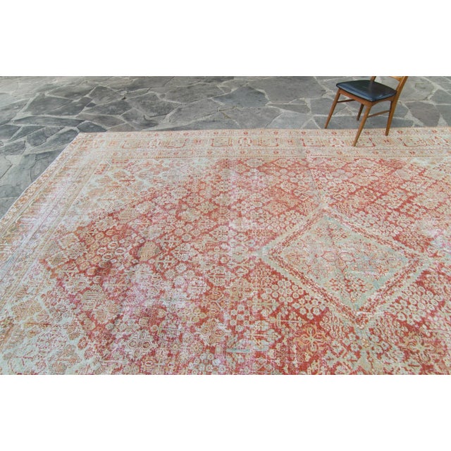 1930s 1930s Vintage Medallion Light Blue Terra Cotta Hand-Knotted Rug - 11’2” X 16’2” For Sale - Image 5 of 11