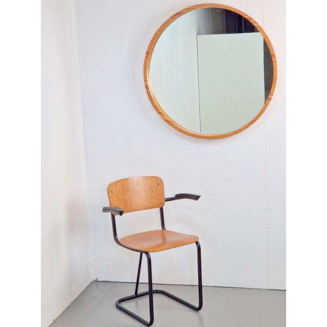 Large Mid-Century Round Pine Mirror, Denmark, 1960s For Sale - Image 6 of 11