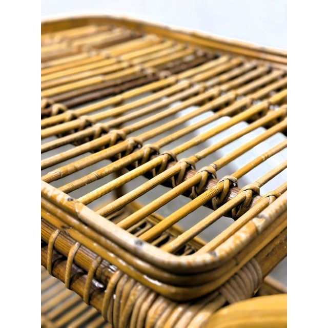 Wood Vintage Italian Rattan Bar Cart with Bottle Holder, 1970s For Sale - Image 7 of 13