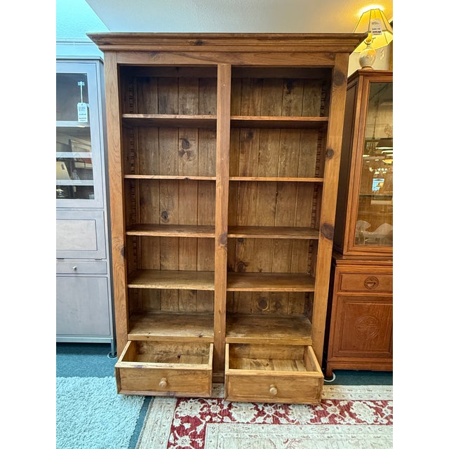 Cottage Home Old Pine Double Library Bookcase For Sale - Image 10 of 12
