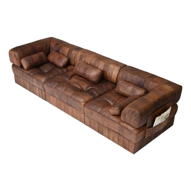 DS-88 Sectional Sofa in Cognac Brown Leather from De Sede, Switzerland, 1970s, Set of 19 For Sale