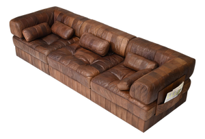 DS-88 Sectional Sofa in Cognac Brown Leather from De Sede, Switzerland, 1970s, Set of 19