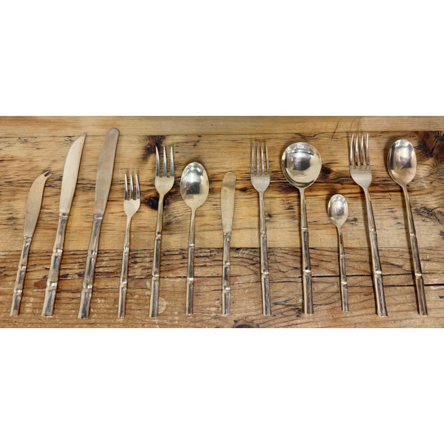 Gold Vintage Faux Bamboo Nickelbronze Flatware - Set of 143 For Sale - Image 8 of 12