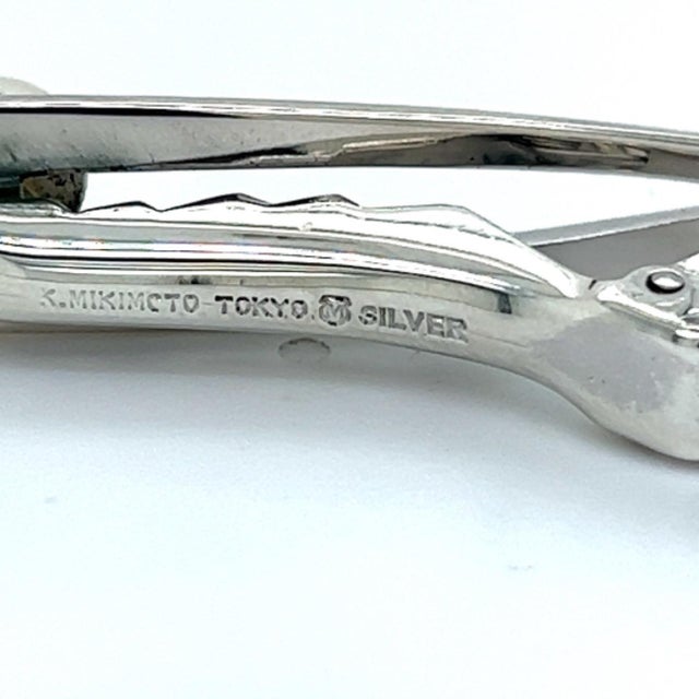 1990s 1990s Mikimoto Estate Akoya Pearl Mens Tie Clip 7 mm Sterling Silver For Sale - Image 5 of 7