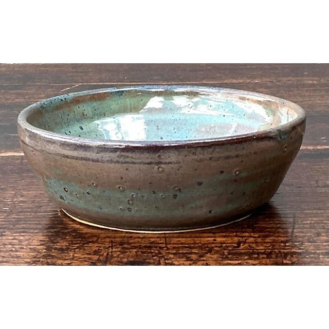 Late 20th Century Handcrafted Speckled Green Ceramic Bowl For Sale - Image 15 of 15