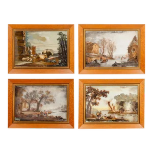 Eighteenth Century Dutch Reverse Paintings on Glass - Set of 4