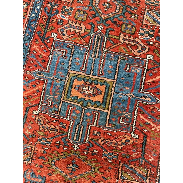 Red Antique Heriz Tribal Runner in Sunset Hues Rug 3 x 11.6 For Sale - Image 8 of 10