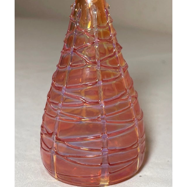 Vintage Hand Blown Art Glass Spun Pink Opal Iridescent Perfume Bottle Sculpture For Sale In New York - Image 6 of 12