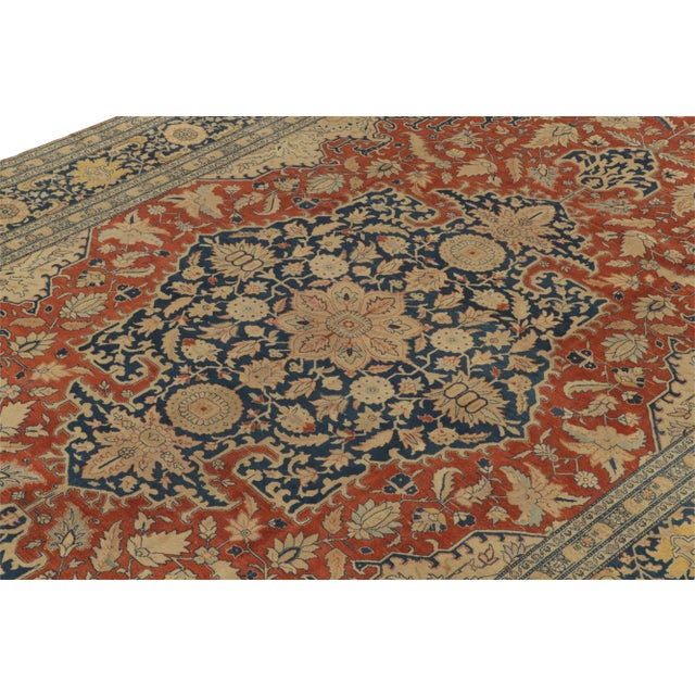 Antique Tabriz Rug in Orange, Blue, Beige Floral Medallion Pattern For Sale - Image 4 of 7