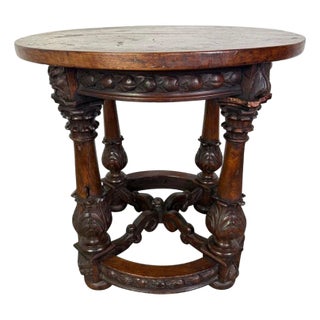 19th Century Italian Renaissance Revival Carved Walnut Table For Sale