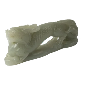 20th Century Chinese Carved Celadon Green Nephrite Jade Qilin Figure