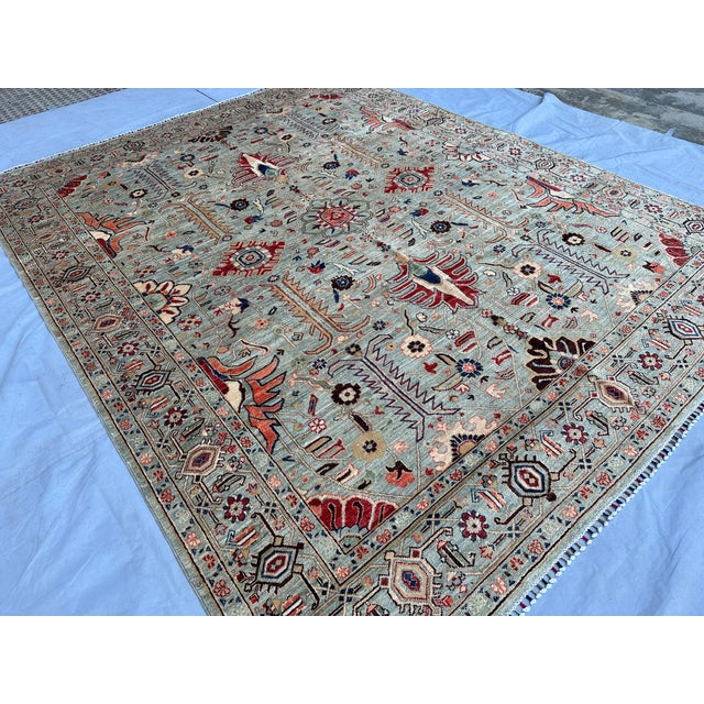 Islamic Hand-Knotted Afghan Serapi Heriz Style Wool Area Rug - 7'11" X 10'0" For Sale - Image 3 of 14