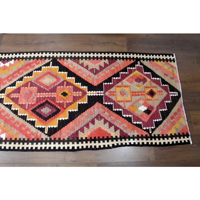 1970s Vintage Turkish Handmade Wool Cotton Orange Runner Rug For Sale - Image 11 of 11