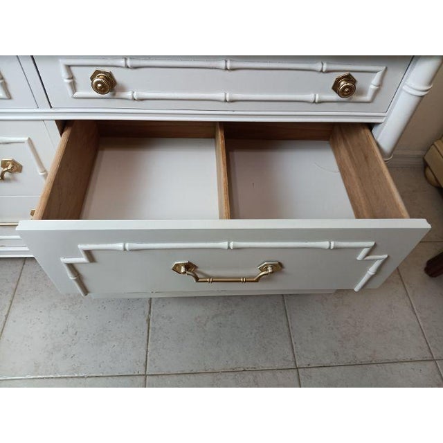 1970s Thomasville Allegro Faux Bamboo 9 Drawer Dresser Brass Hardware White Color For Sale - Image 4 of 13