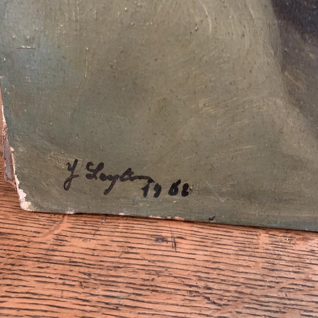 Oil painting on canvas representing a couple, signed Yetty Leytens and dated 1968.