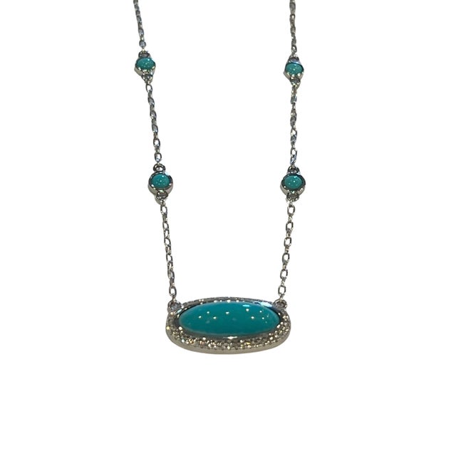 Natural Persian Turquoise Diamond Pendant Necklace 17" 14k G 13.27 TCW Certified For Sale - Image 4 of 18