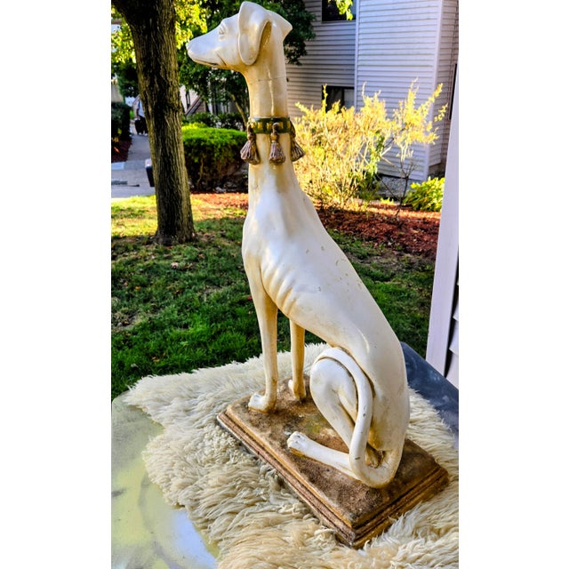 Art Deco 1940s Late Art Deco Sicilian Marwal Chalkware Greyhound.Statue For Sale - Image 3 of 12