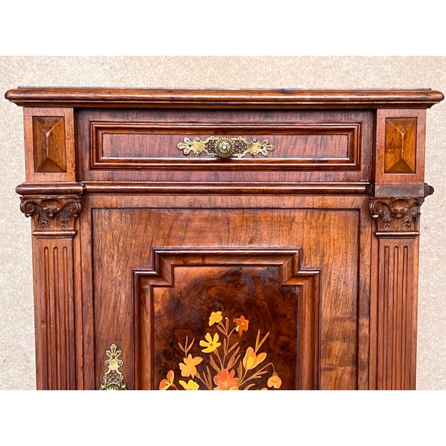 Brown 19th Century French Walnut Neoclassical Nightstands With Large Crest For Sale - Image 8 of 11